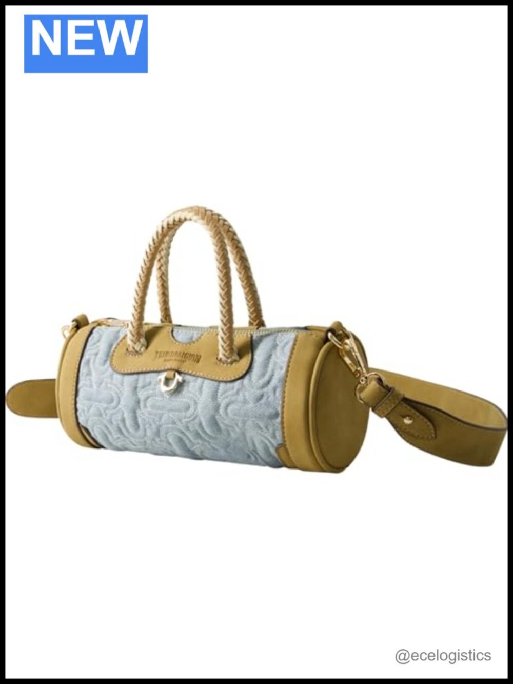 True Religion Mini Duffel Bag Suede Braided Handles Gold Hardware